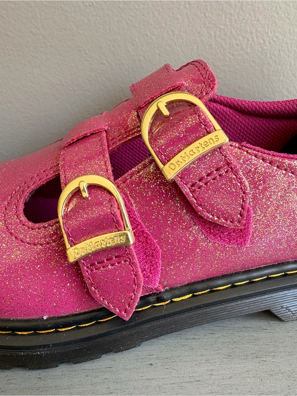 Doc Dr. Martens Pink Glitter Double-Buckle Mary Jane Shoes Boots Women 6 NEW - Picture 10 of 13